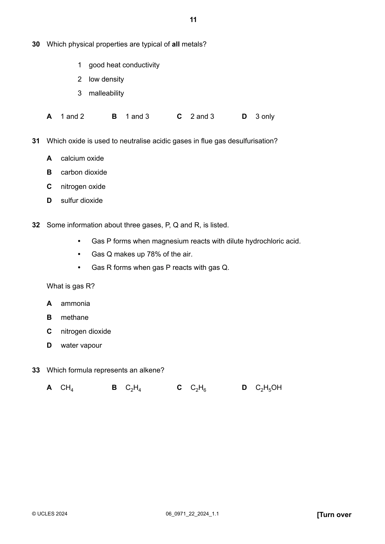 Cambridge IGCSE Chemistry (9-1) 0971 2024 May/June Paper 2 · Variant 2 question paper, page 11 of 16