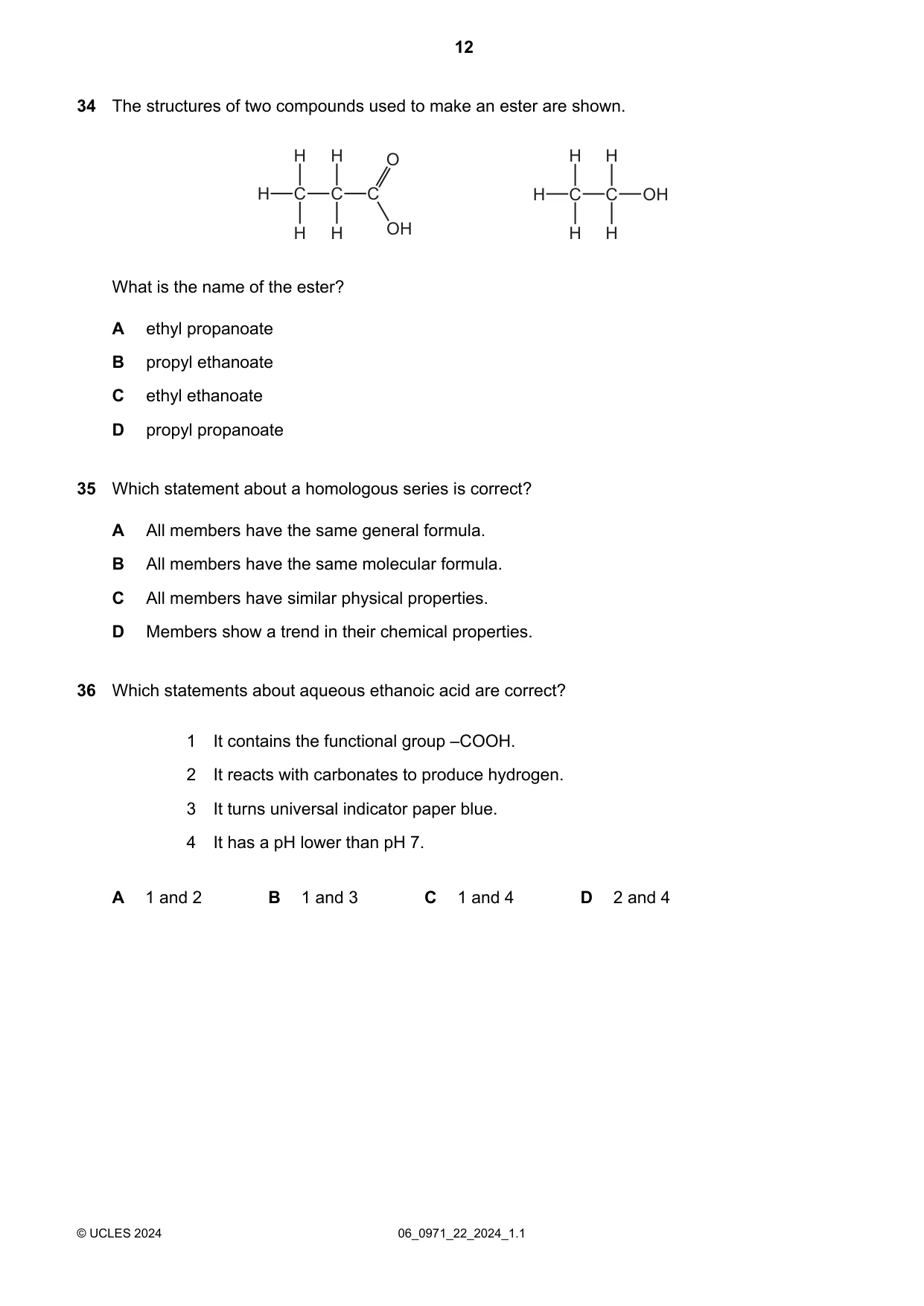 Cambridge IGCSE Chemistry (9-1) 0971 2024 May/June Paper 2 · Variant 2 question paper, page 12 of 16