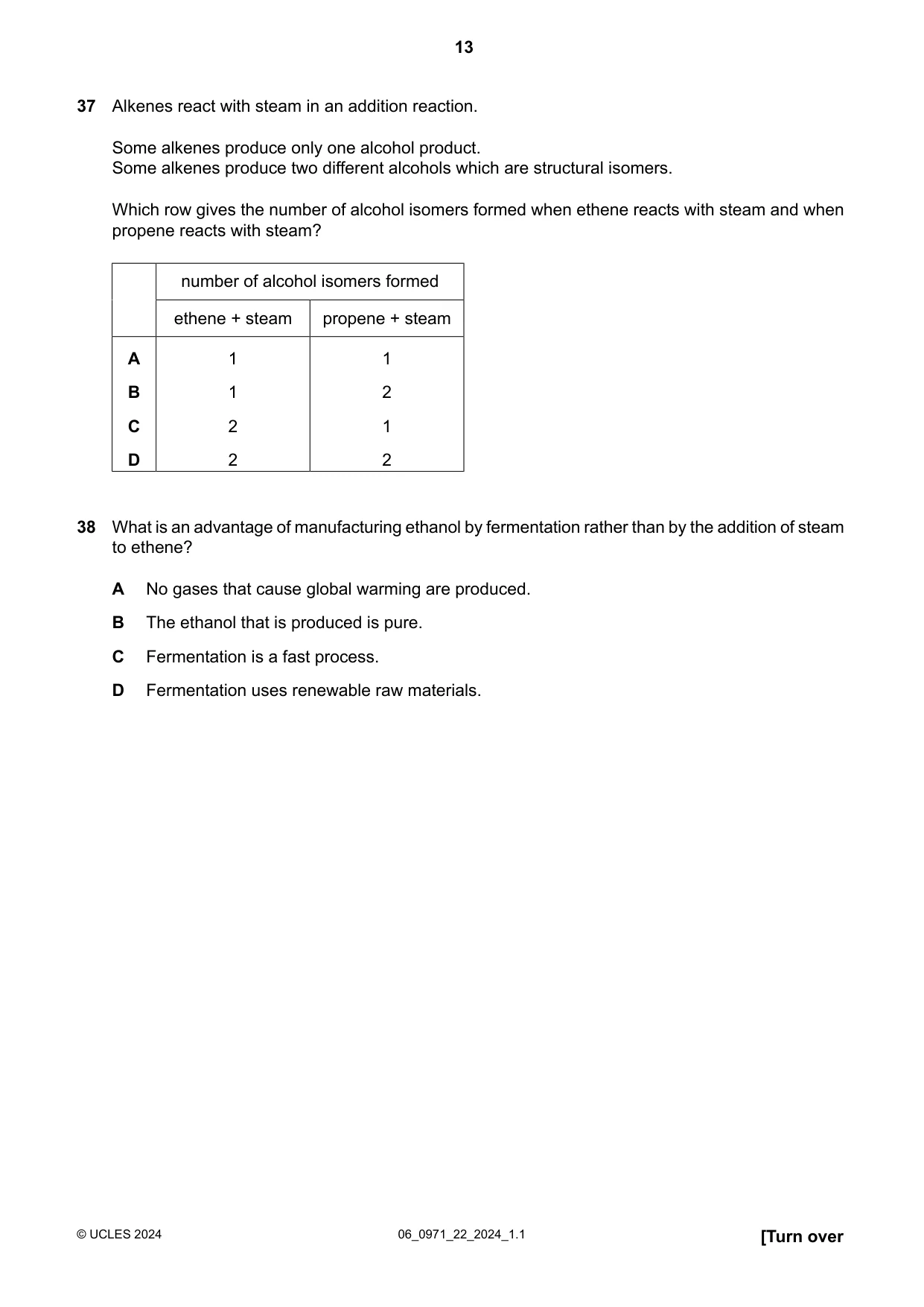 Cambridge IGCSE Chemistry (9-1) 0971 2024 May/June Paper 2 · Variant 2 question paper, page 13 of 16