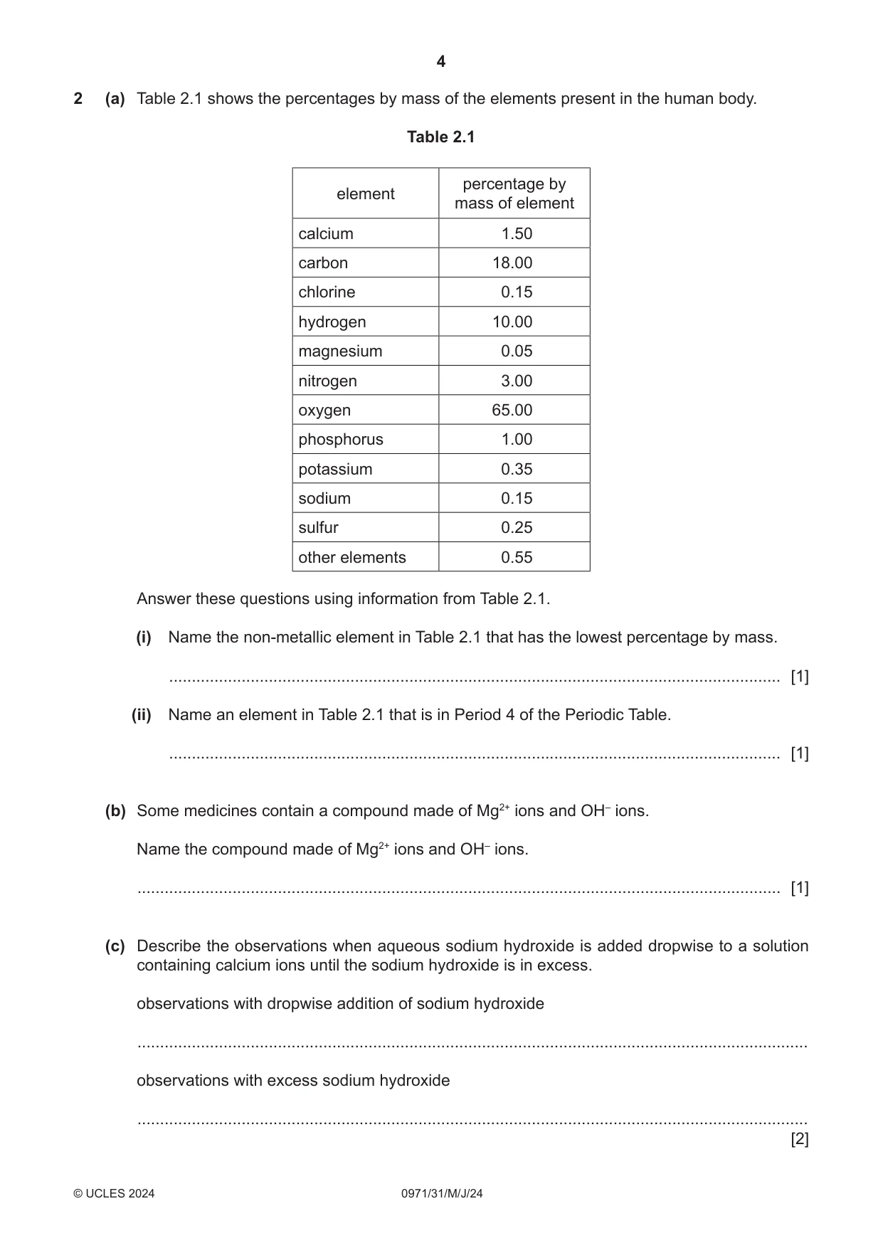 Cambridge IGCSE Chemistry (9-1) 0971 2024 May/June Paper 3 · Variant 1 question paper, page 4 of 20