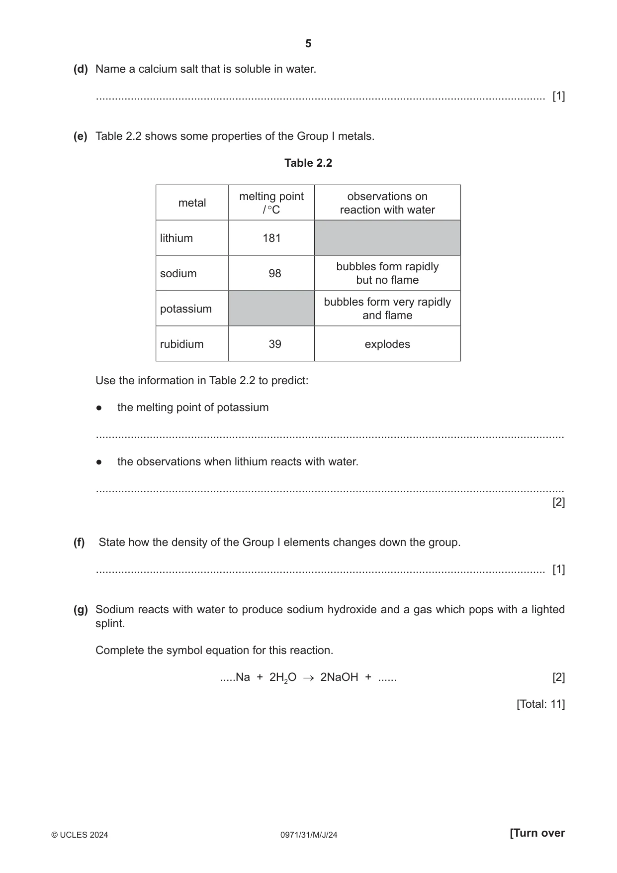 Cambridge IGCSE Chemistry (9-1) 0971 2024 May/June Paper 3 · Variant 1 question paper, page 5 of 20
