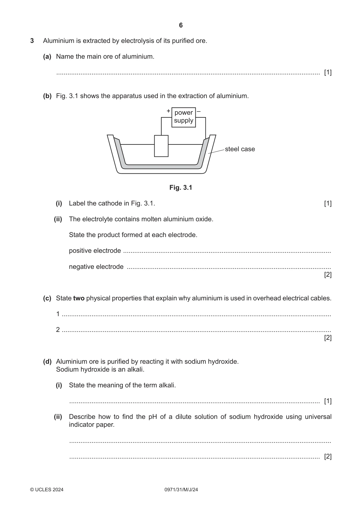 Cambridge IGCSE Chemistry (9-1) 0971 2024 May/June Paper 3 · Variant 1 question paper, page 6 of 20