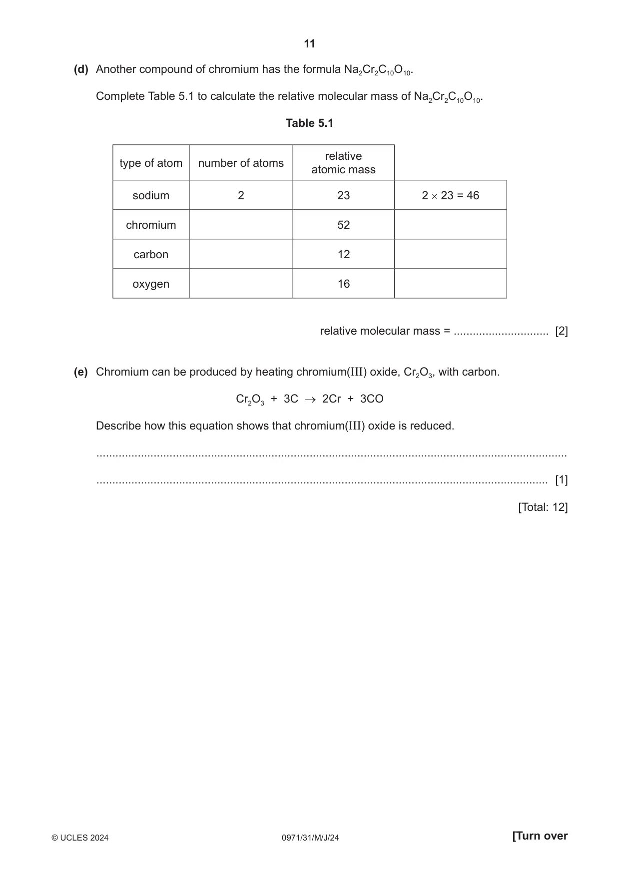 Cambridge IGCSE Chemistry (9-1) 0971 2024 May/June Paper 3 · Variant 1 question paper, page 11 of 20