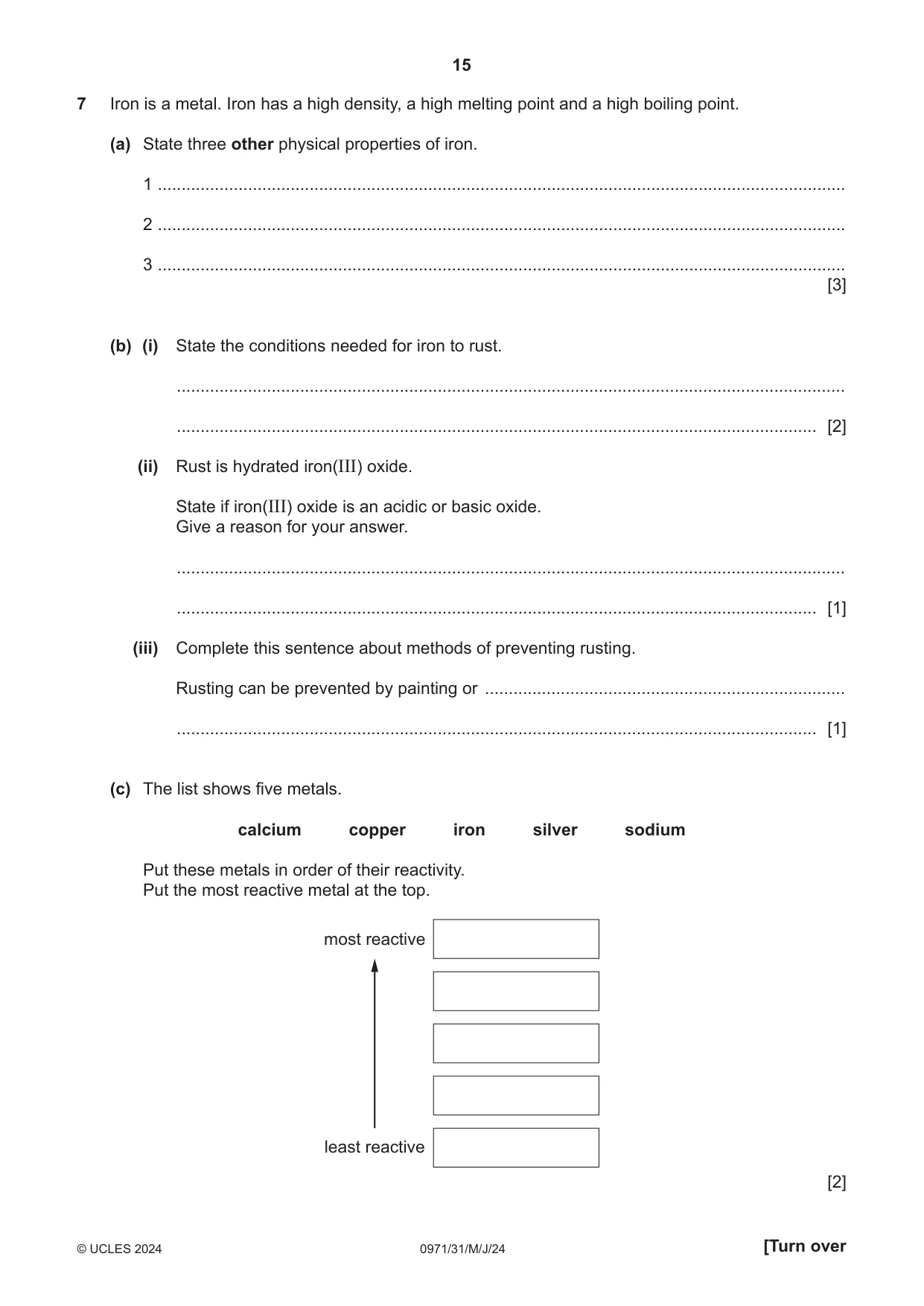 Cambridge IGCSE Chemistry (9-1) 0971 2024 May/June Paper 3 · Variant 1 question paper, page 15 of 20