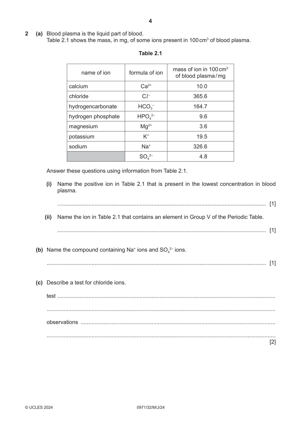Cambridge IGCSE Chemistry (9-1) 0971 2024 May/June Paper 3 · Variant 2 question paper, page 4 of 20