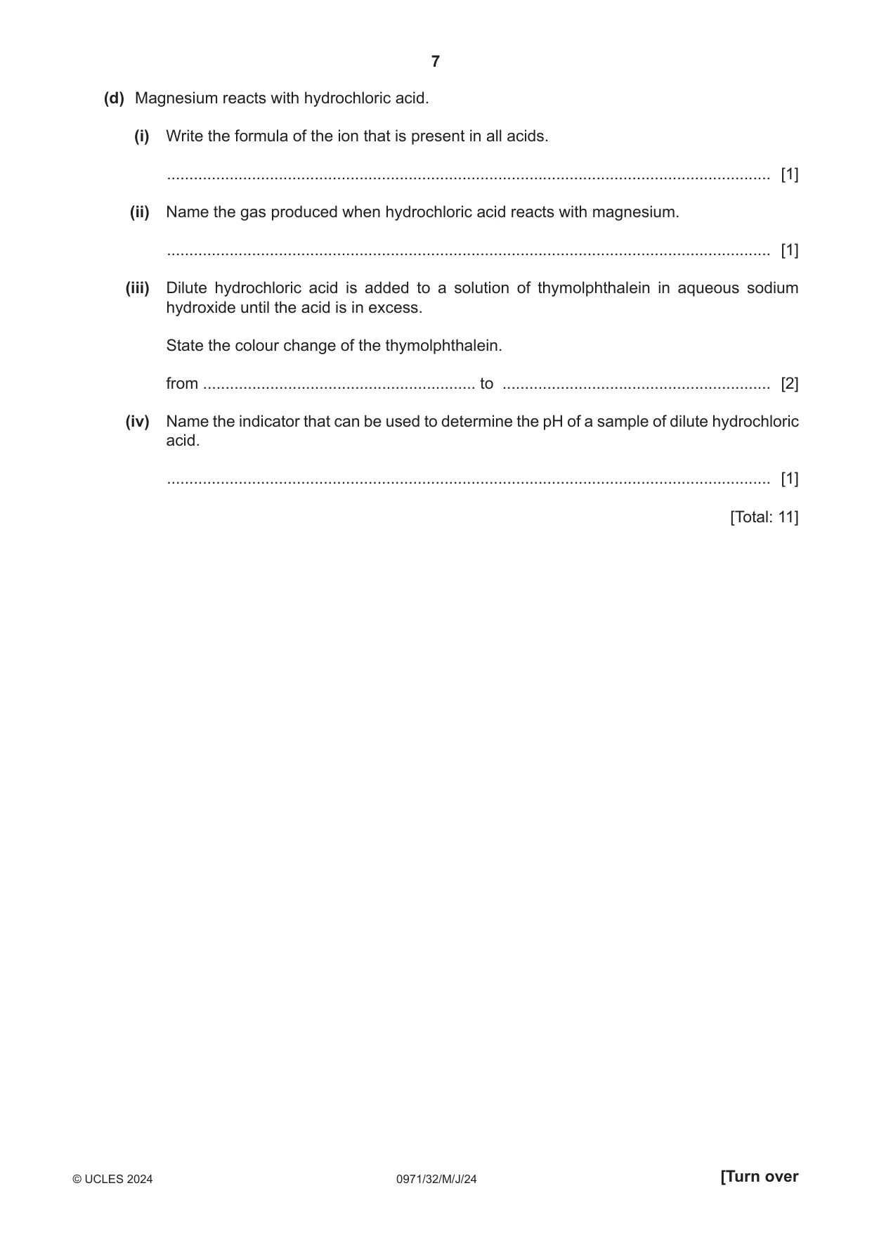 Cambridge IGCSE Chemistry (9-1) 0971 2024 May/June Paper 3 · Variant 2 question paper, page 7 of 20