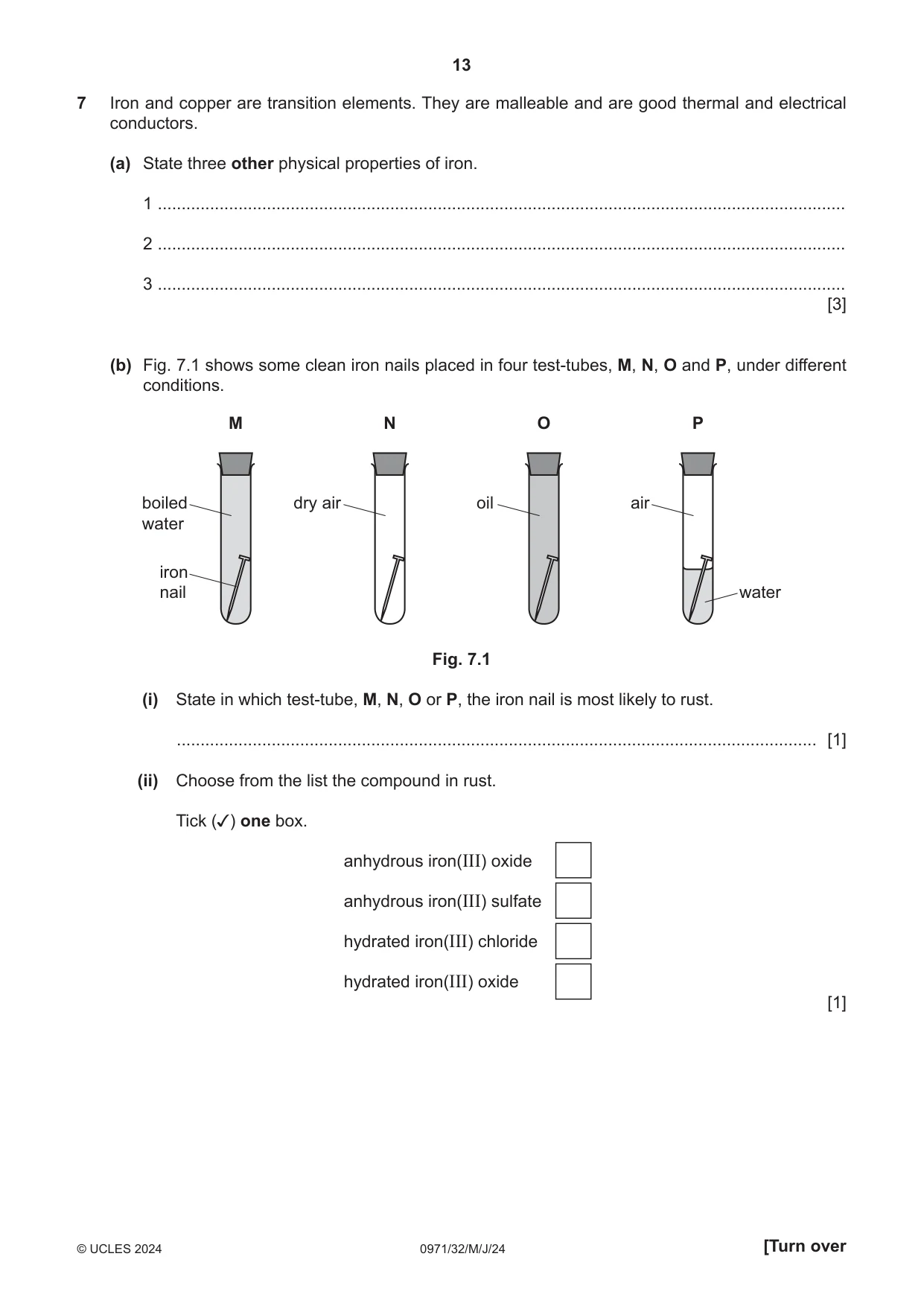 Cambridge IGCSE Chemistry (9-1) 0971 2024 May/June Paper 3 · Variant 2 question paper, page 13 of 20