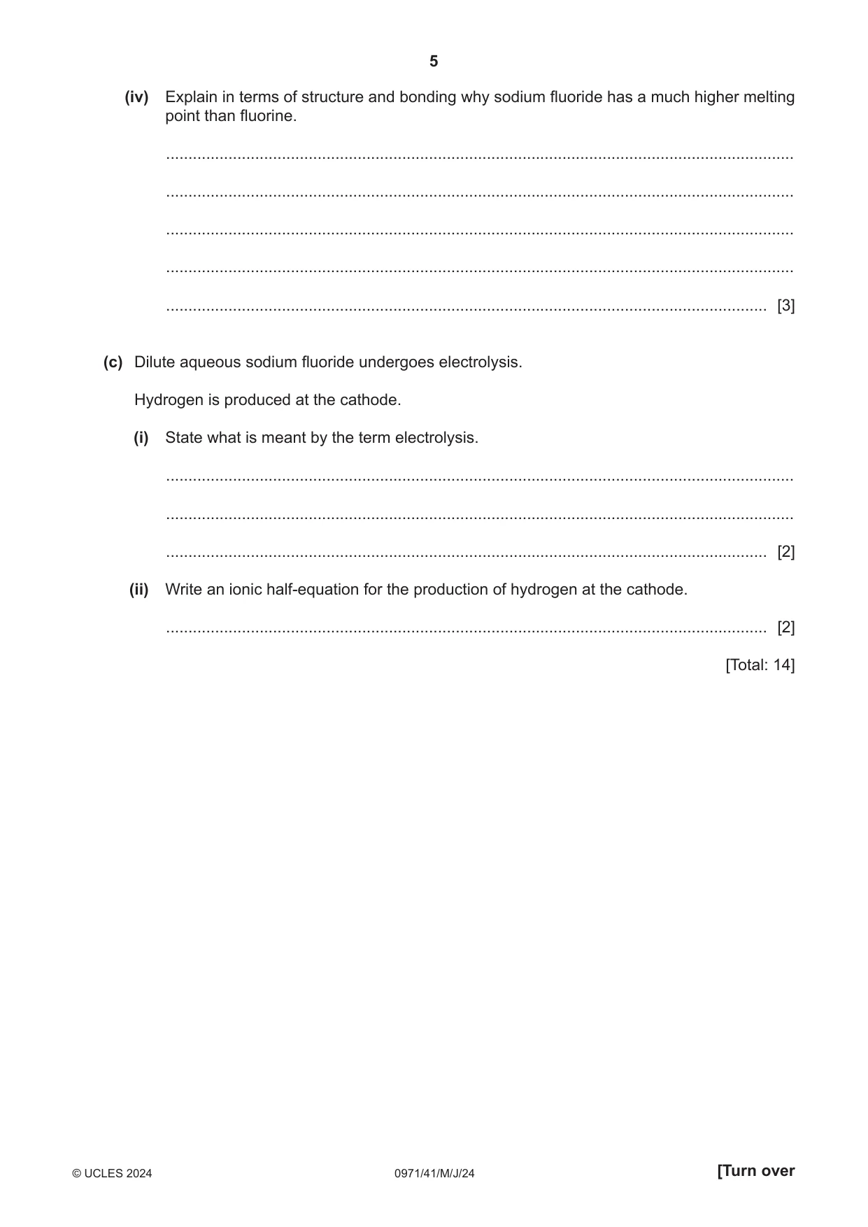 Cambridge IGCSE Chemistry (9-1) 0971 2024 May/June Paper 4 · Variant 1 question paper, page 5 of 16