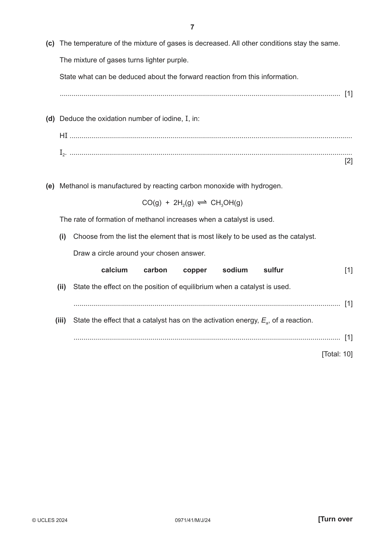 Cambridge IGCSE Chemistry (9-1) 0971 2024 May/June Paper 4 · Variant 1 question paper, page 7 of 16