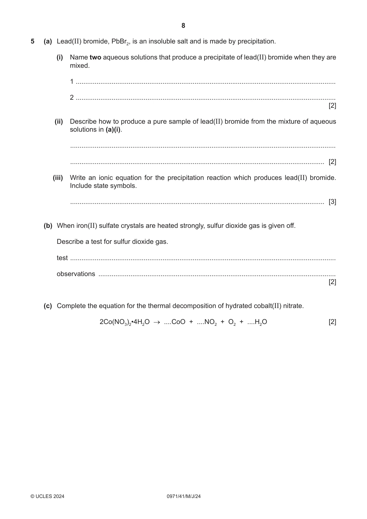 Cambridge IGCSE Chemistry (9-1) 0971 2024 May/June Paper 4 · Variant 1 question paper, page 8 of 16