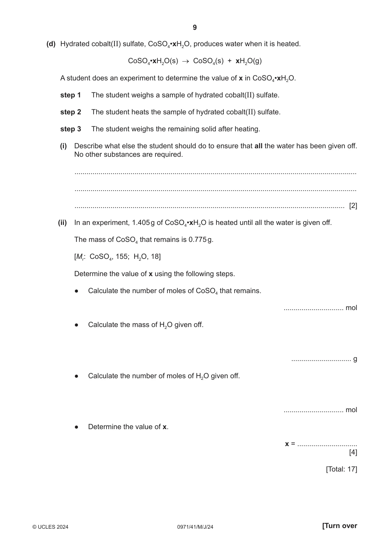 Cambridge IGCSE Chemistry (9-1) 0971 2024 May/June Paper 4 · Variant 1 question paper, page 9 of 16