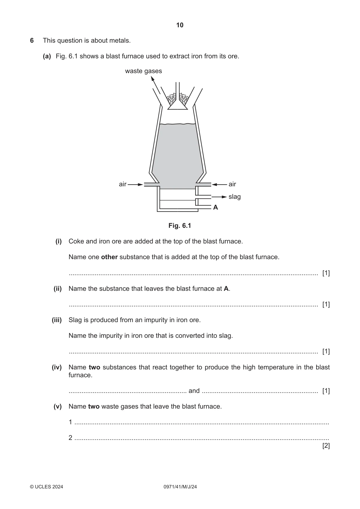 Cambridge IGCSE Chemistry (9-1) 0971 2024 May/June Paper 4 · Variant 1 question paper, page 10 of 16