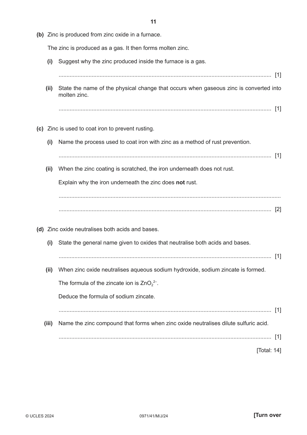 Cambridge IGCSE Chemistry (9-1) 0971 2024 May/June Paper 4 · Variant 1 question paper, page 11 of 16