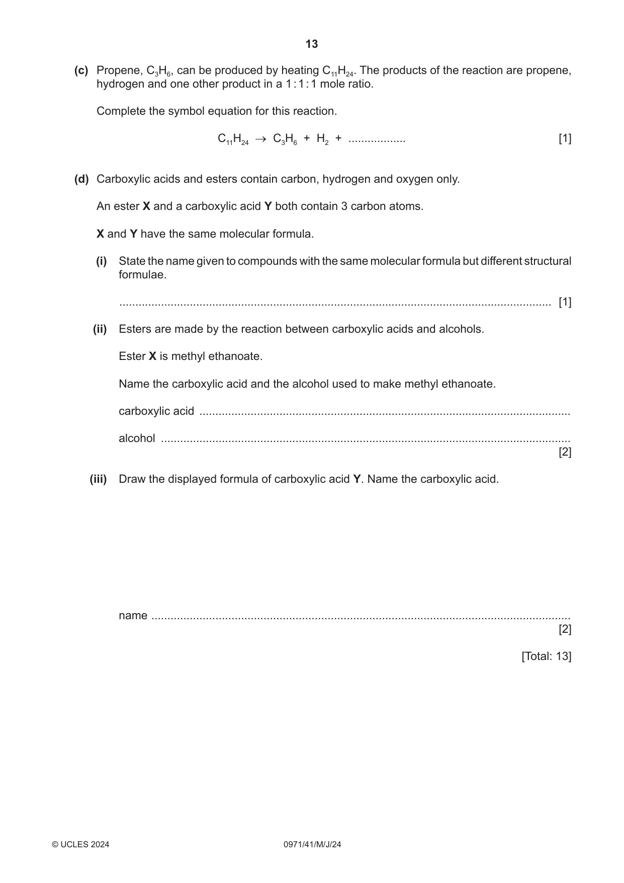 Cambridge IGCSE Chemistry (9-1) 0971 2024 May/June Paper 4 · Variant 1 question paper, page 13 of 16