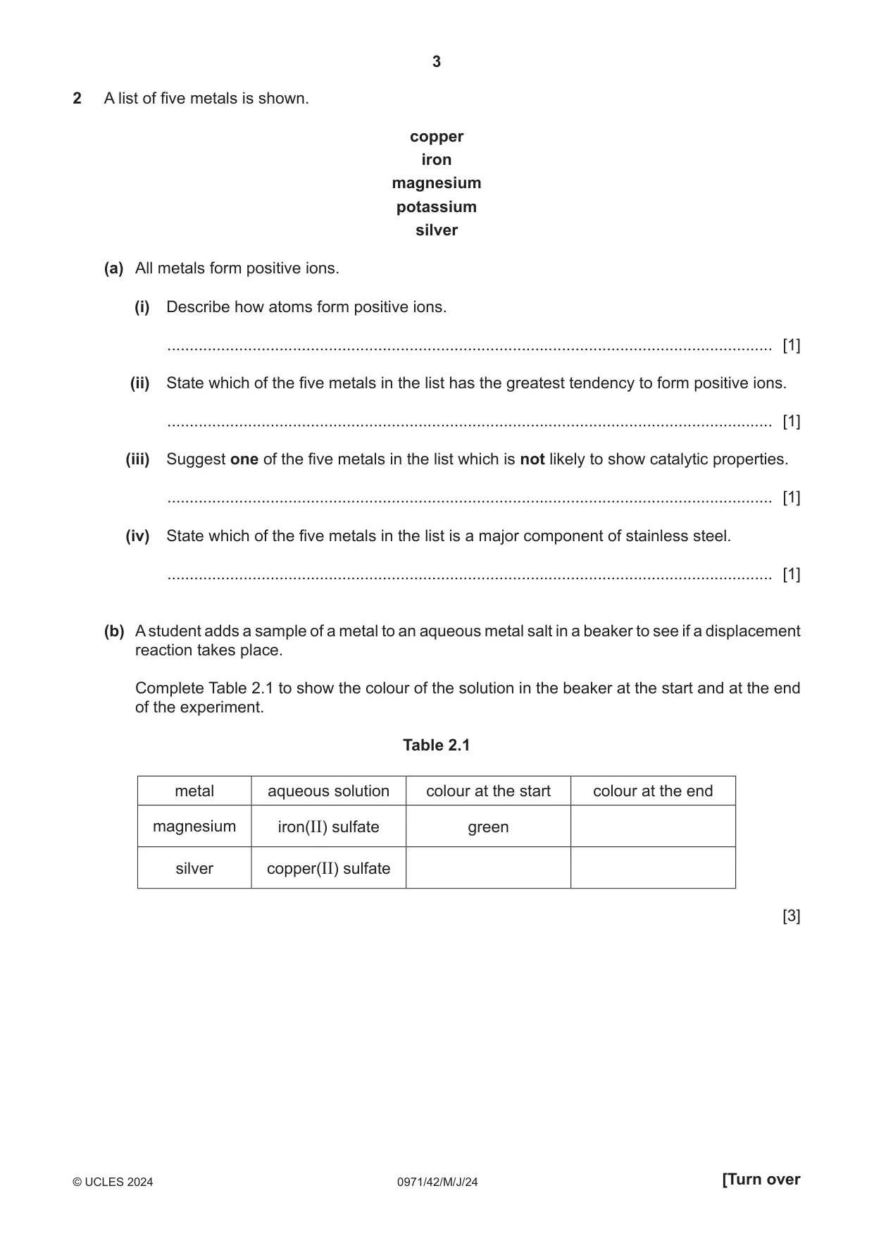 Cambridge IGCSE Chemistry (9-1) 0971 2024 May/June Paper 4 · Variant 2 question paper, page 3 of 16