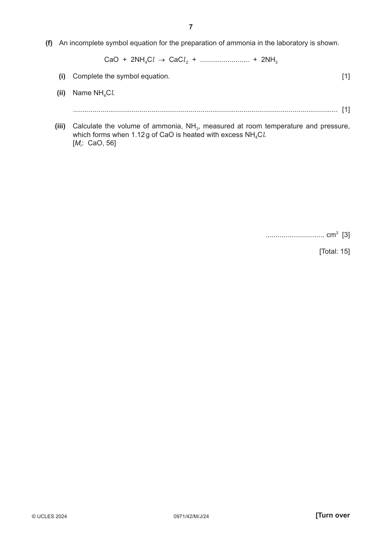 Cambridge IGCSE Chemistry (9-1) 0971 2024 May/June Paper 4 · Variant 2 question paper, page 7 of 16