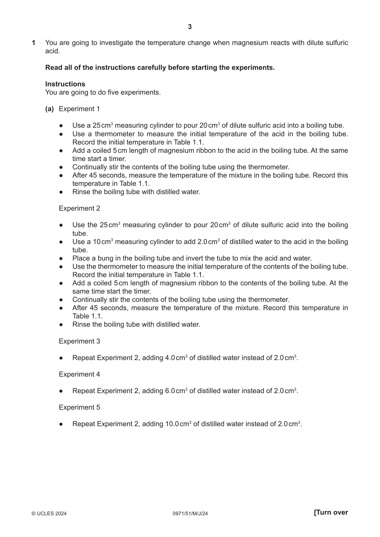 Cambridge IGCSE Chemistry (9-1) 0971 2024 May/June Paper 5 · Variant 1 question paper, page 3 of 12