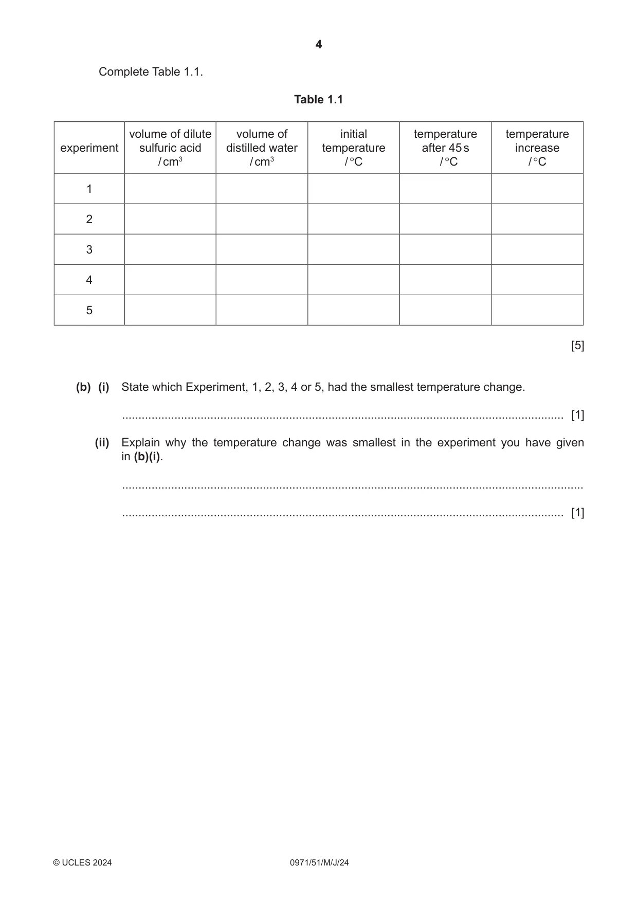Cambridge IGCSE Chemistry (9-1) 0971 2024 May/June Paper 5 · Variant 1 question paper, page 4 of 12