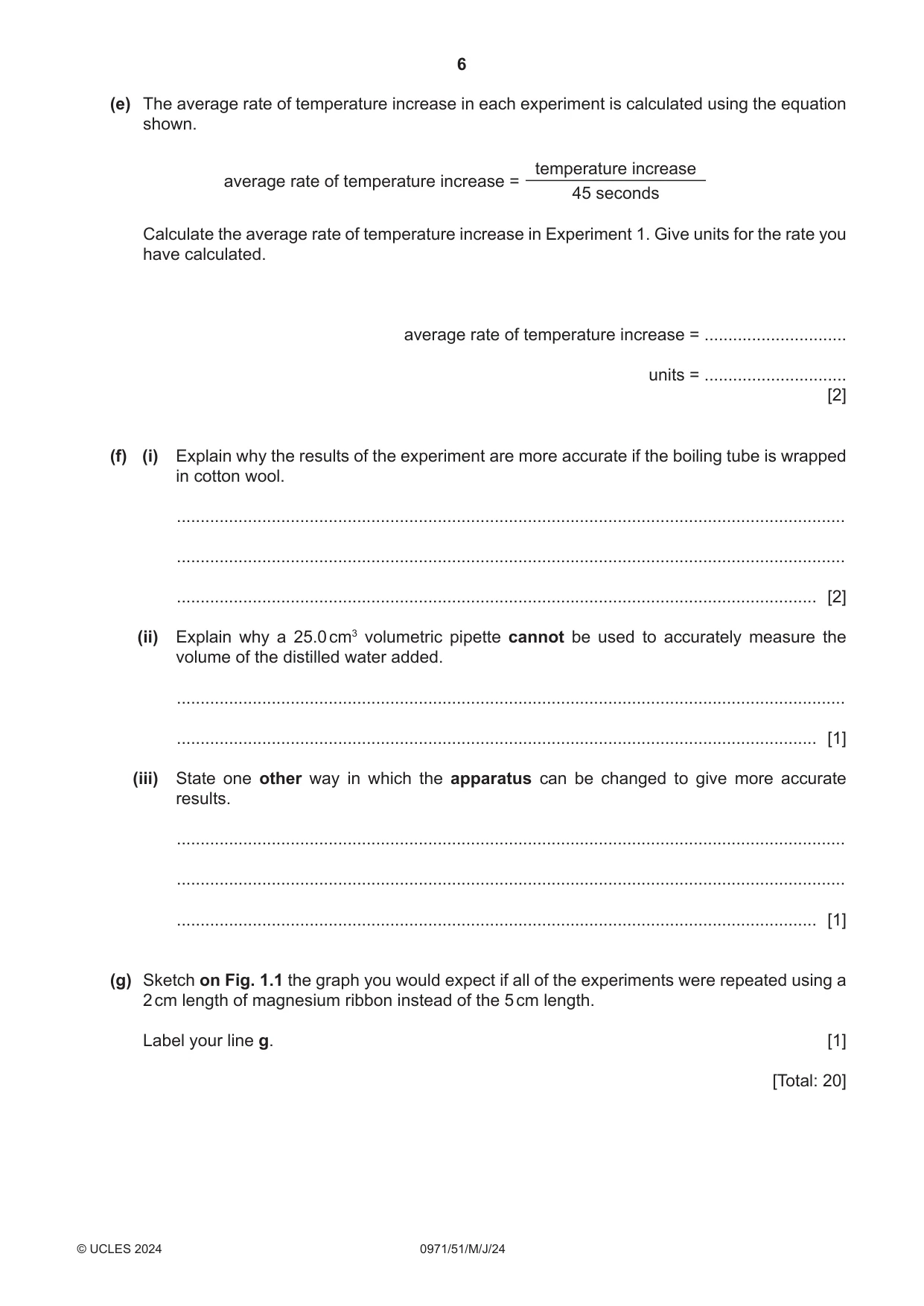 Cambridge IGCSE Chemistry (9-1) 0971 2024 May/June Paper 5 · Variant 1 question paper, page 6 of 12