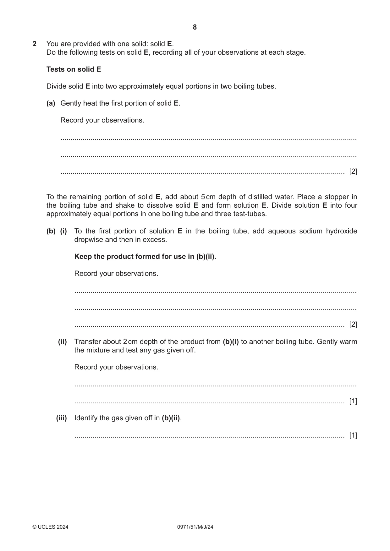 Cambridge IGCSE Chemistry (9-1) 0971 2024 May/June Paper 5 · Variant 1 question paper, page 8 of 12