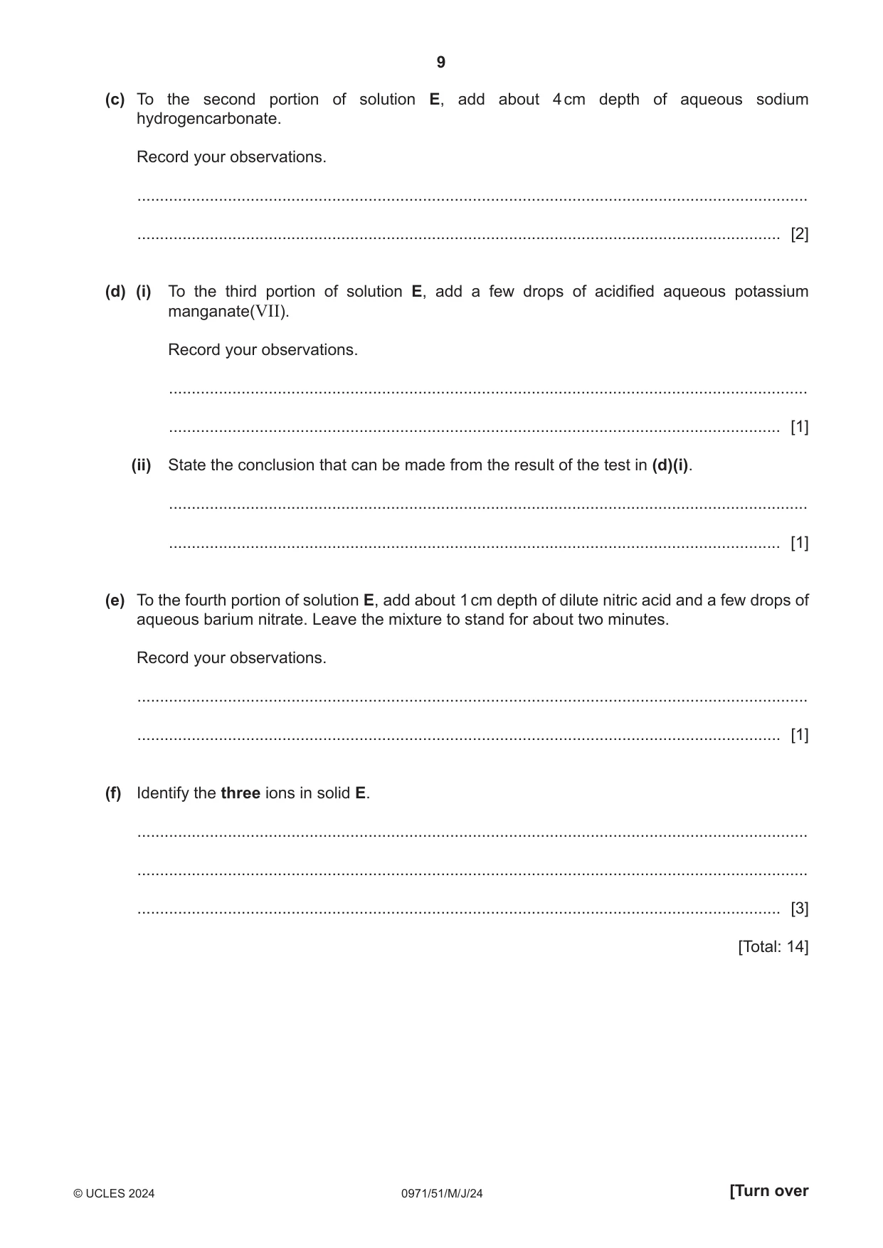 Cambridge IGCSE Chemistry (9-1) 0971 2024 May/June Paper 5 · Variant 1 question paper, page 9 of 12