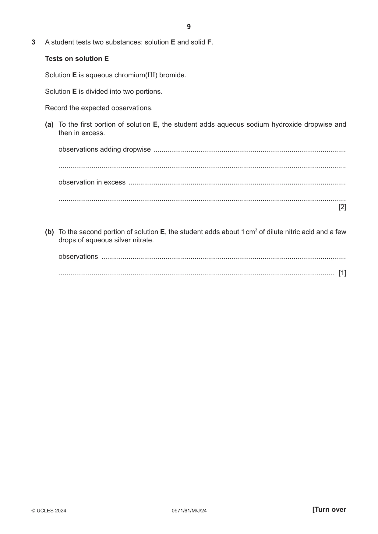 Cambridge IGCSE Chemistry (9-1) 0971 2024 May/June Paper 6 · Variant 1 question paper, page 9 of 16