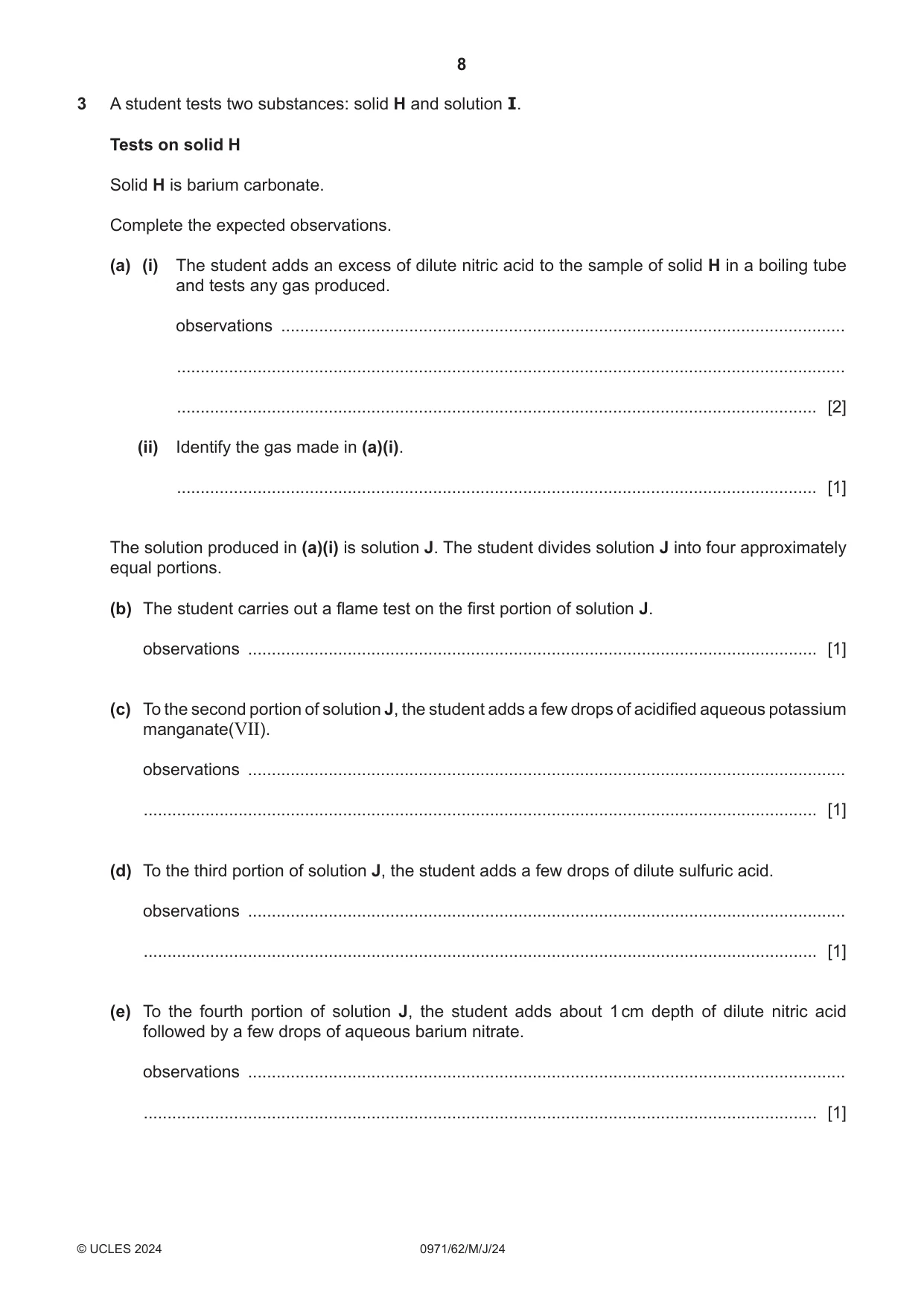 Cambridge IGCSE Chemistry (9-1) 0971 2024 May/June Paper 6 · Variant 2 question paper, page 8 of 12