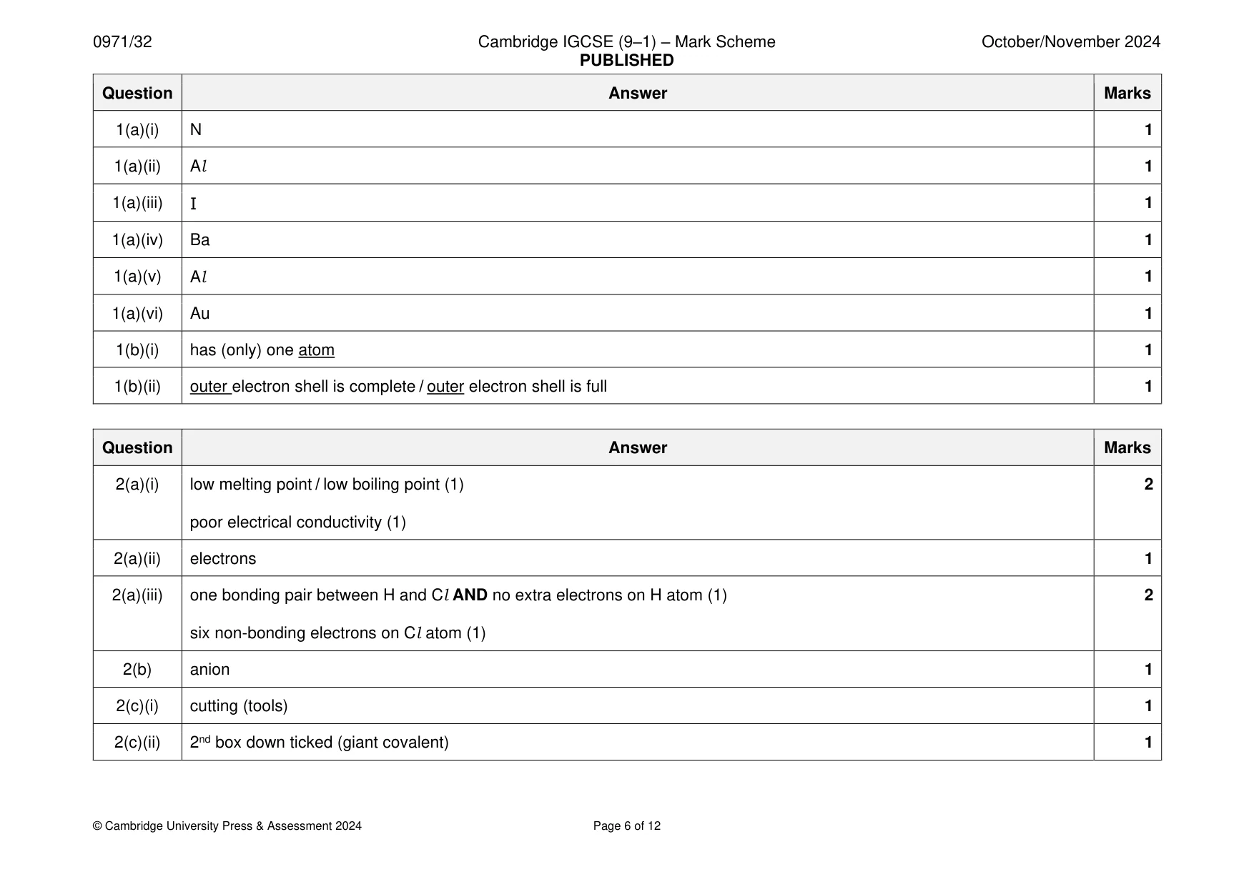 Mark scheme, page 6 of 12