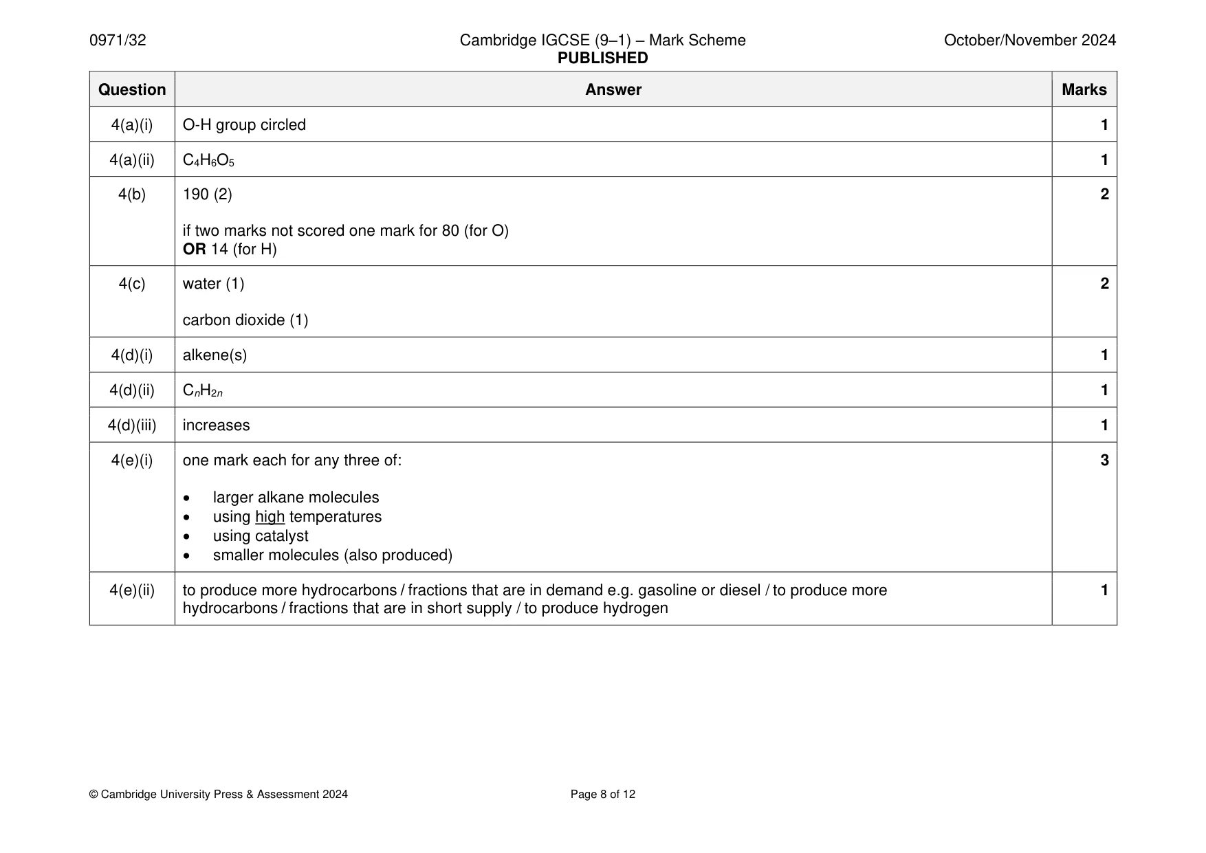 Mark scheme, page 8 of 12