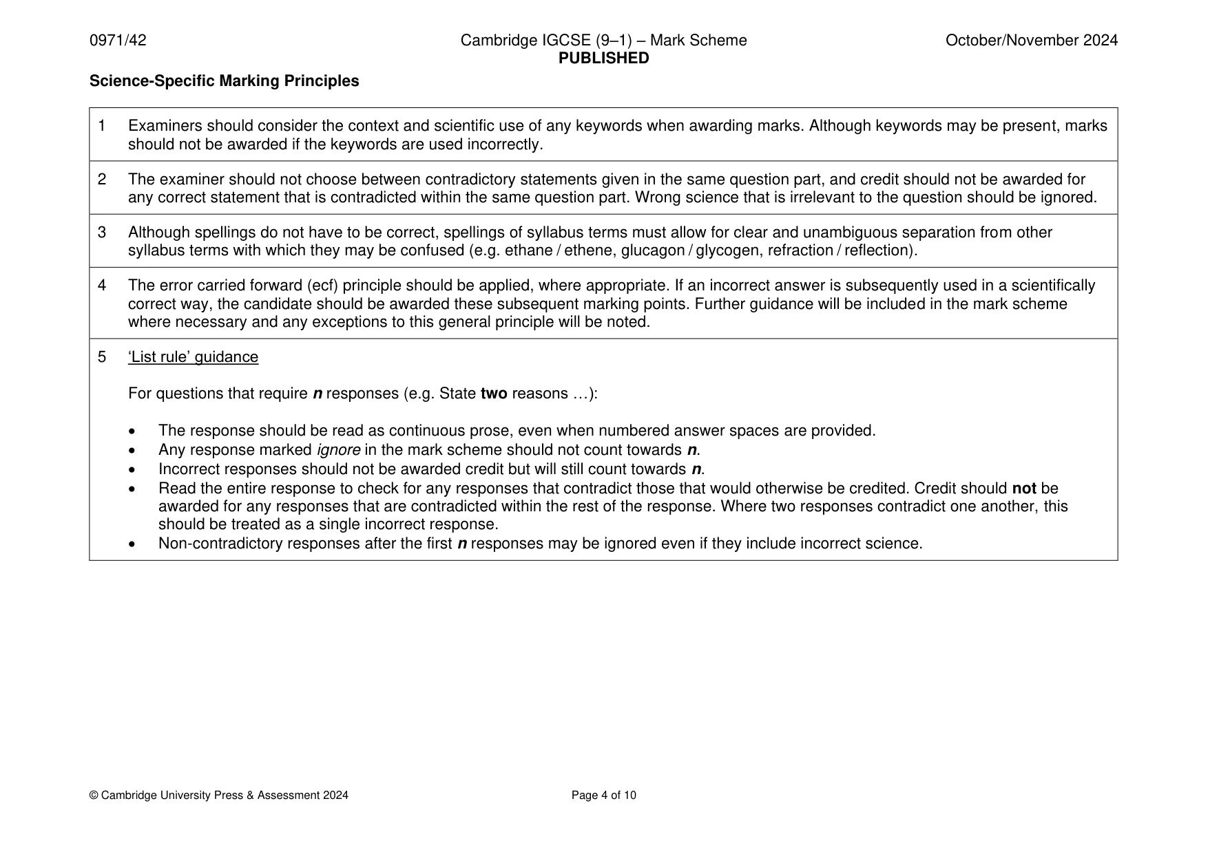 Mark scheme, page 4 of 10