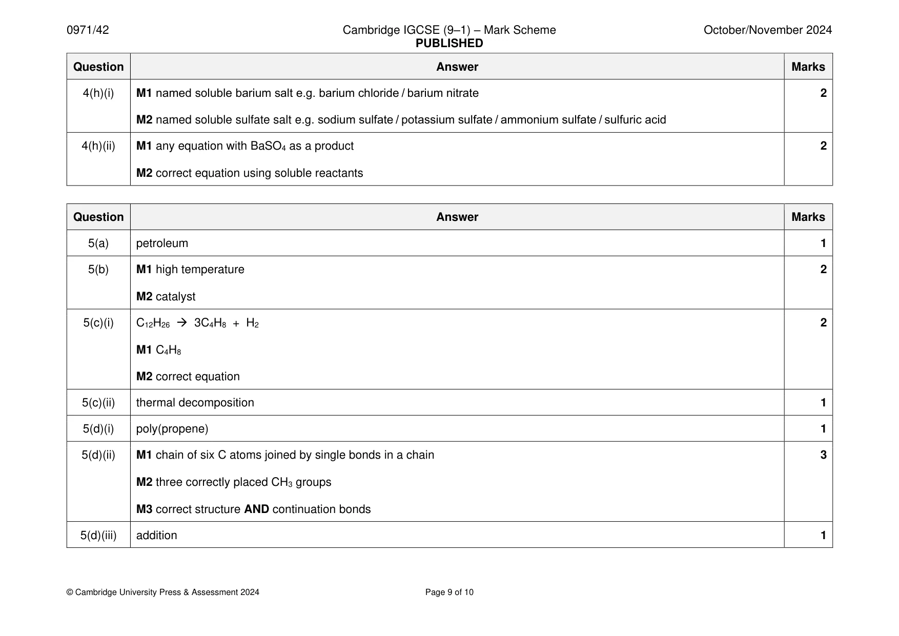 Mark scheme, page 9 of 10