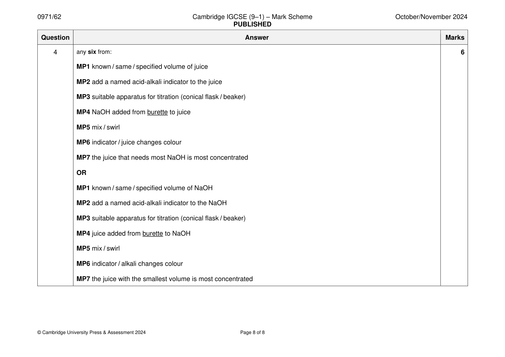Mark scheme, page 8 of 8
