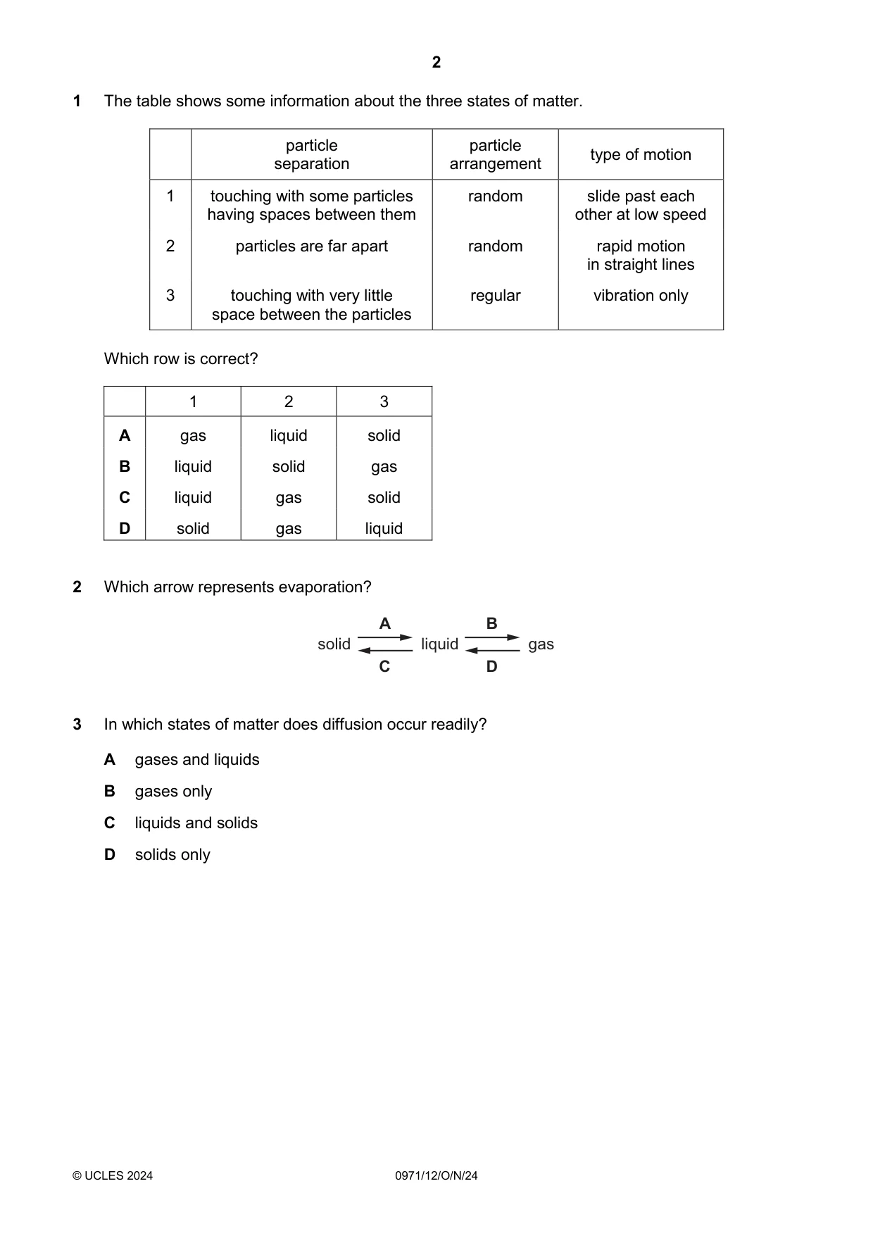 Cambridge IGCSE Chemistry (9-1) 0971 2024 Oct/Nov Paper 1 · Variant 2 question paper, page 2 of 16