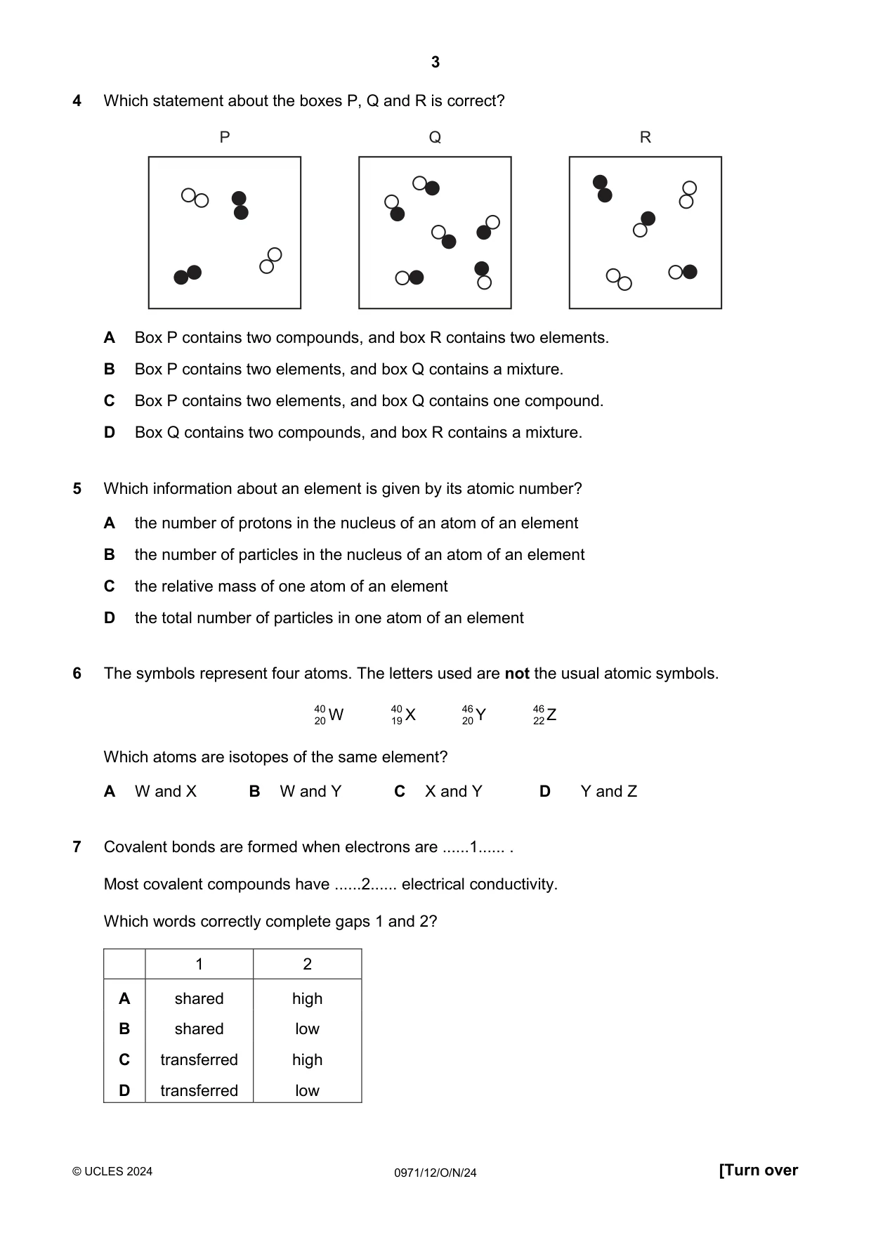 Cambridge IGCSE Chemistry (9-1) 0971 2024 Oct/Nov Paper 1 · Variant 2 question paper, page 3 of 16