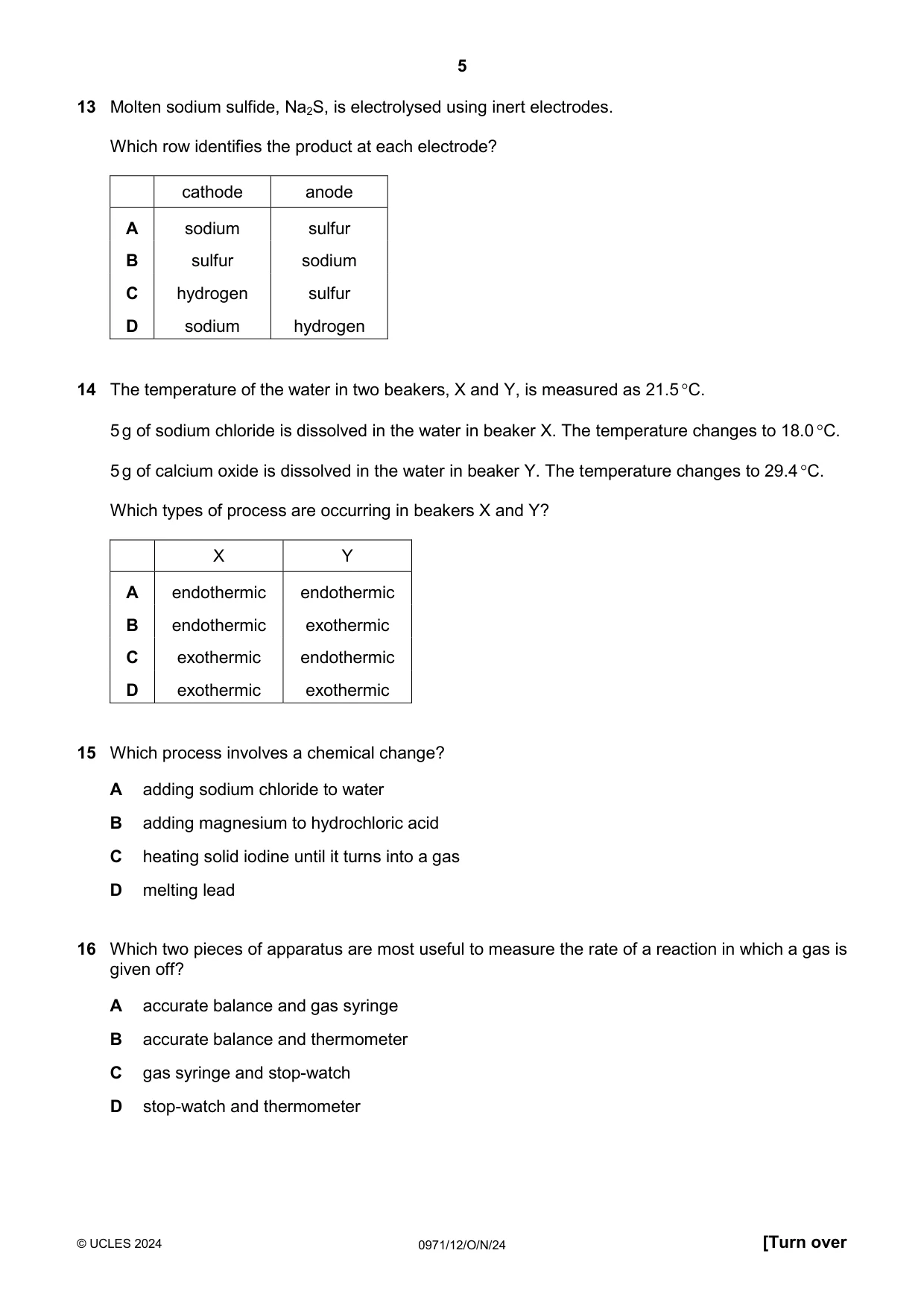 Cambridge IGCSE Chemistry (9-1) 0971 2024 Oct/Nov Paper 1 · Variant 2 question paper, page 5 of 16