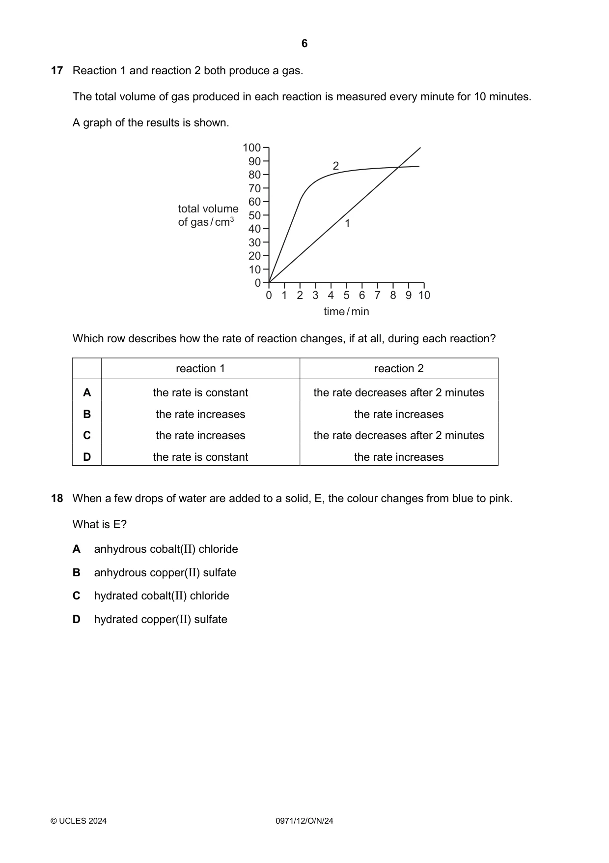 Cambridge IGCSE Chemistry (9-1) 0971 2024 Oct/Nov Paper 1 · Variant 2 question paper, page 6 of 16