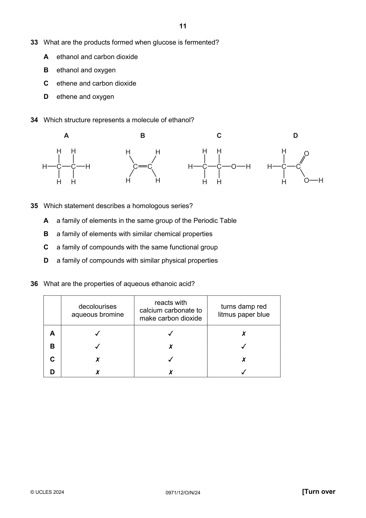 Cambridge IGCSE Chemistry (9-1) 0971 2024 Oct/Nov Paper 1 · Variant 2 question paper, page 11 of 16