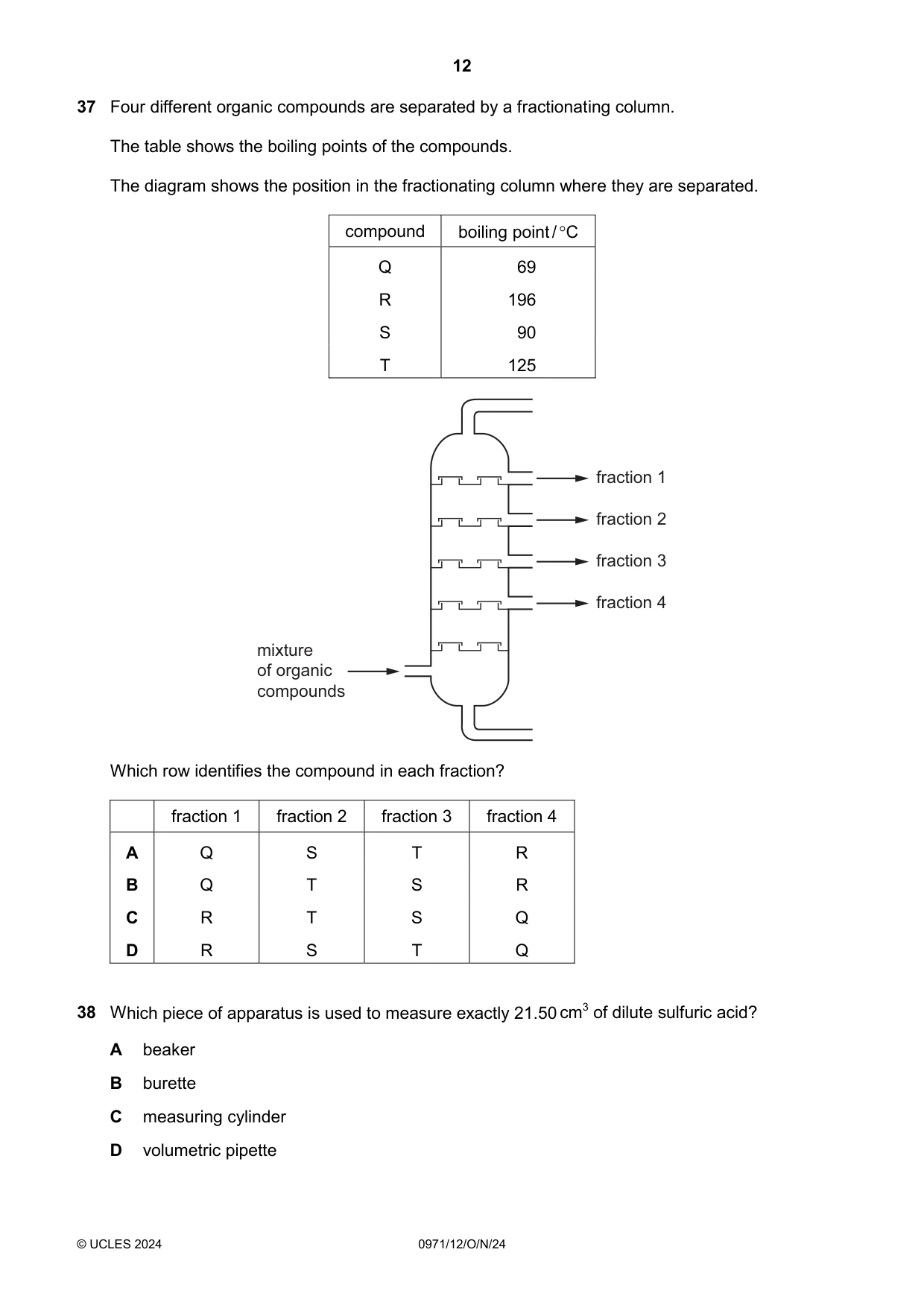 Cambridge IGCSE Chemistry (9-1) 0971 2024 Oct/Nov Paper 1 · Variant 2 question paper, page 12 of 16