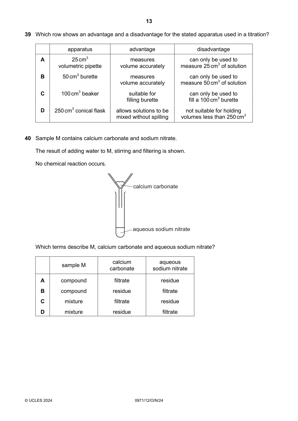Cambridge IGCSE Chemistry (9-1) 0971 2024 Oct/Nov Paper 1 · Variant 2 question paper, page 13 of 16