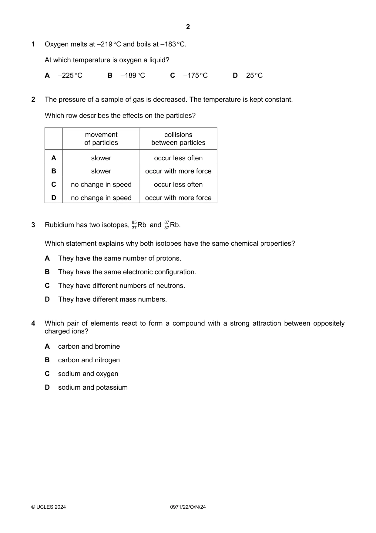 Cambridge IGCSE Chemistry (9-1) 0971 2024 Oct/Nov Paper 2 · Variant 2 question paper, page 2 of 16