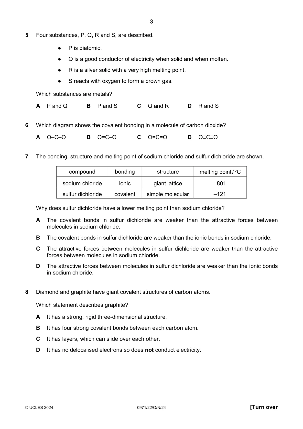 Cambridge IGCSE Chemistry (9-1) 0971 2024 Oct/Nov Paper 2 · Variant 2 question paper, page 3 of 16
