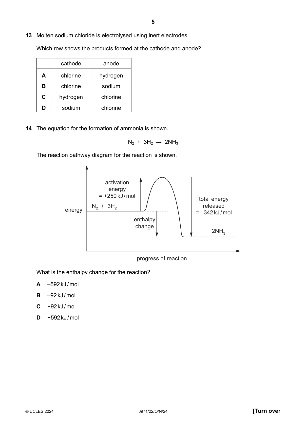 Cambridge IGCSE Chemistry (9-1) 0971 2024 Oct/Nov Paper 2 · Variant 2 question paper, page 5 of 16