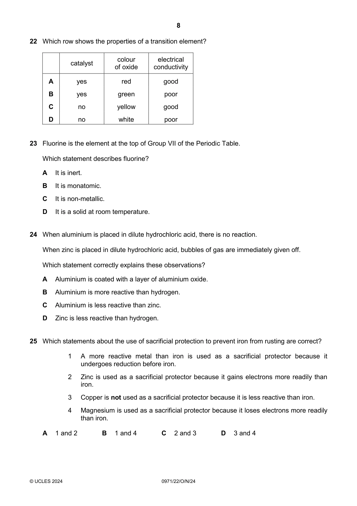 Cambridge IGCSE Chemistry (9-1) 0971 2024 Oct/Nov Paper 2 · Variant 2 question paper, page 8 of 16