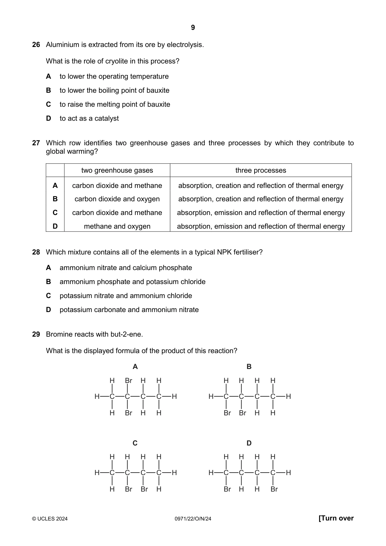 Cambridge IGCSE Chemistry (9-1) 0971 2024 Oct/Nov Paper 2 · Variant 2 question paper, page 9 of 16