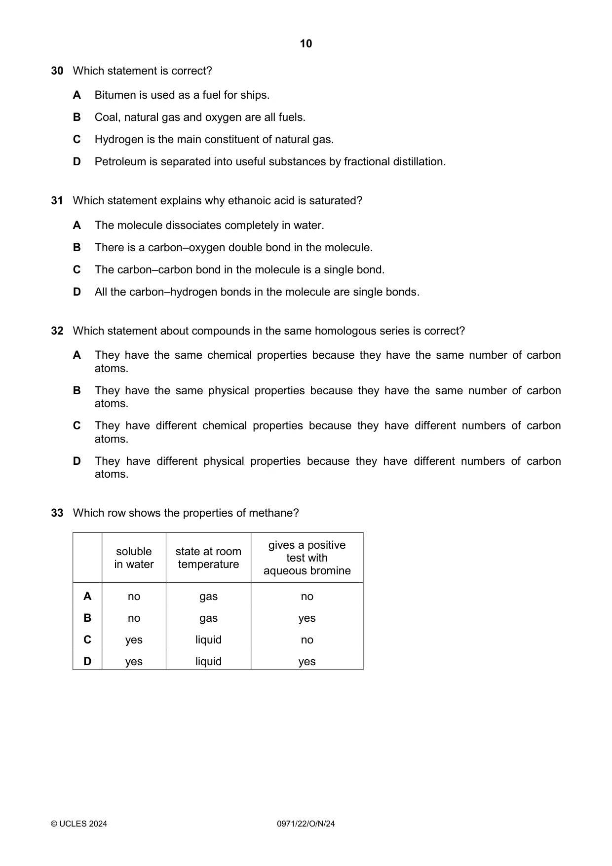 Cambridge IGCSE Chemistry (9-1) 0971 2024 Oct/Nov Paper 2 · Variant 2 question paper, page 10 of 16