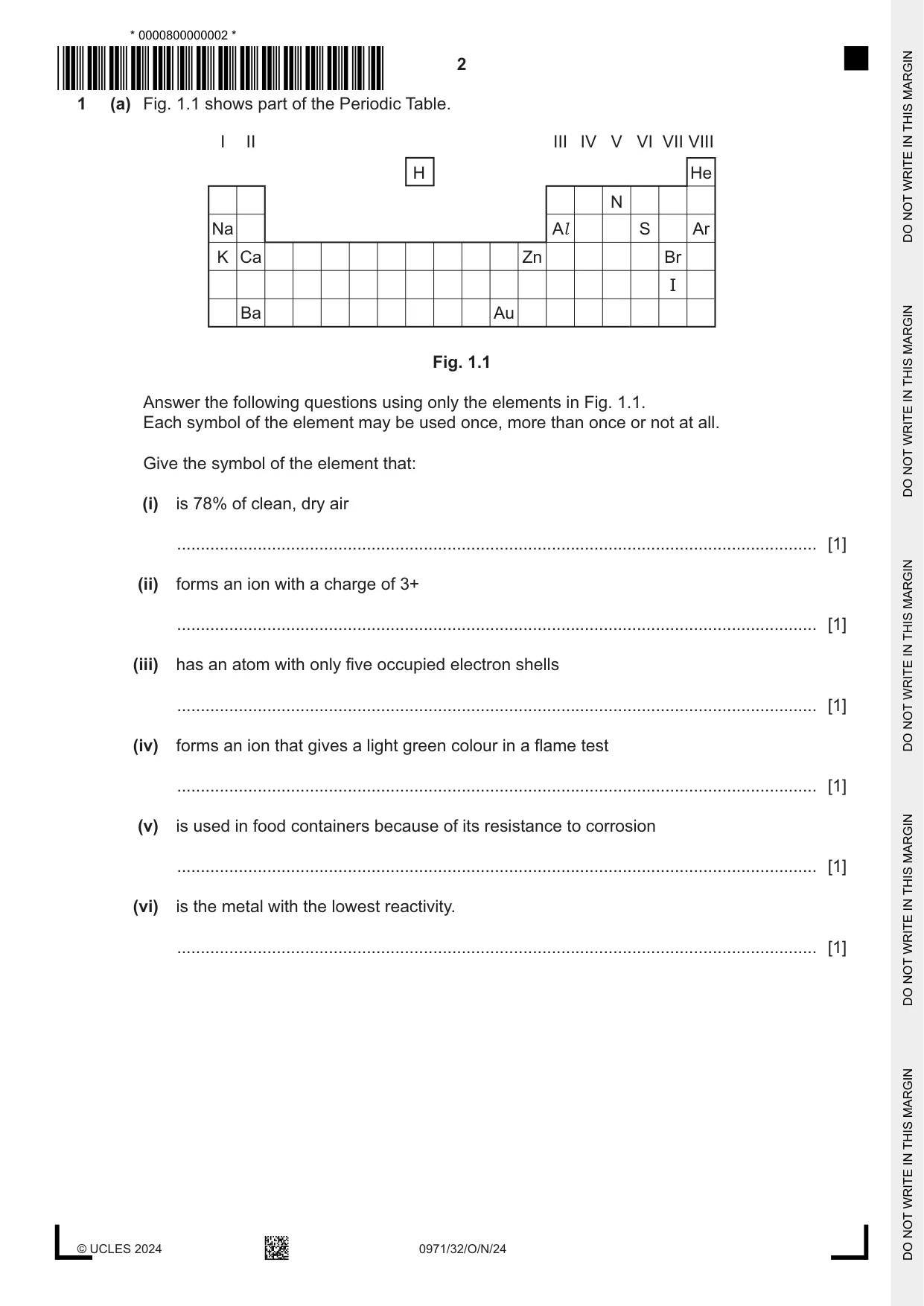 Cambridge IGCSE Chemistry (9-1) 0971 2024 Oct/Nov Paper 3 · Variant 2 question paper, page 2 of 20