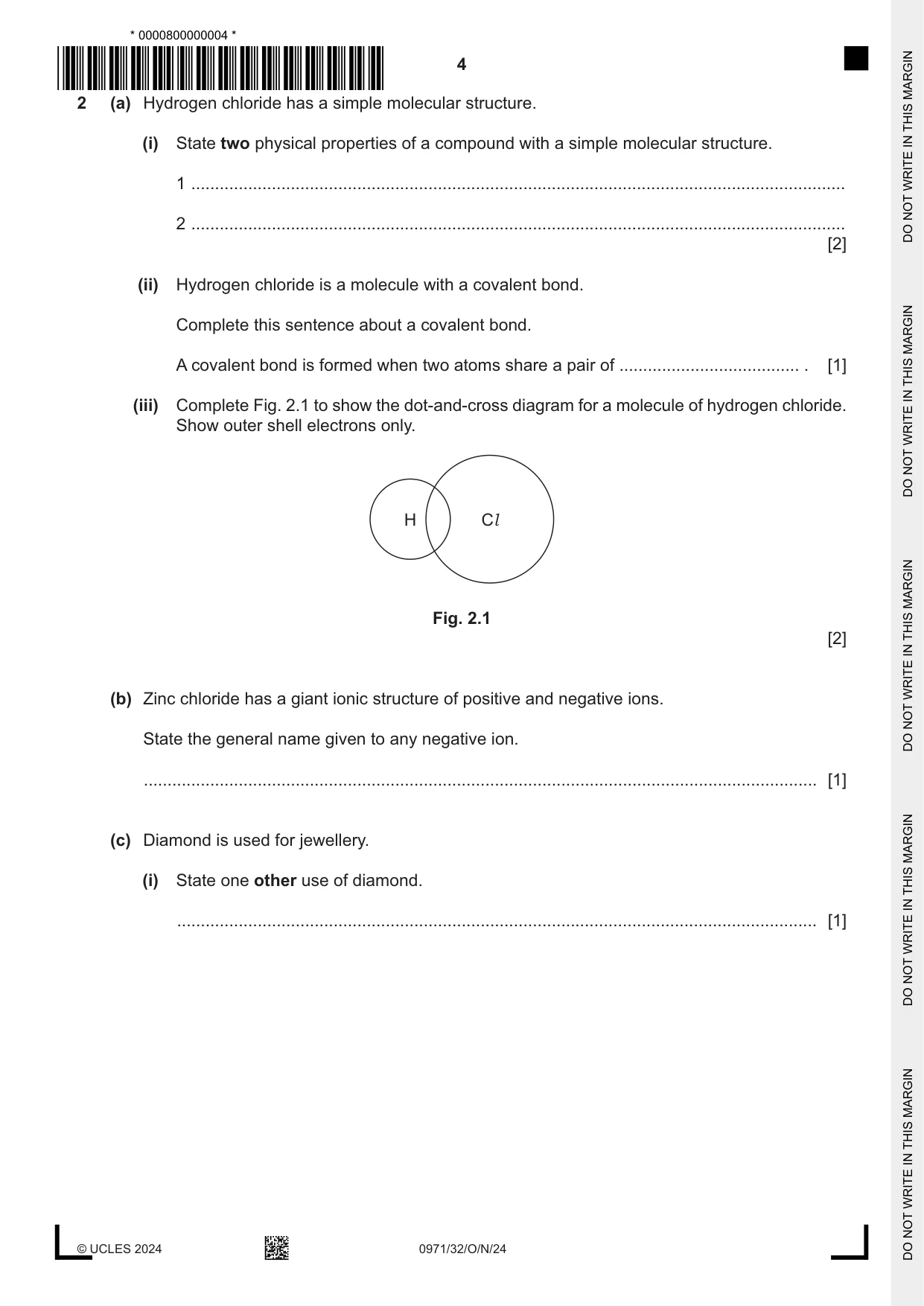 Cambridge IGCSE Chemistry (9-1) 0971 2024 Oct/Nov Paper 3 · Variant 2 question paper, page 4 of 20