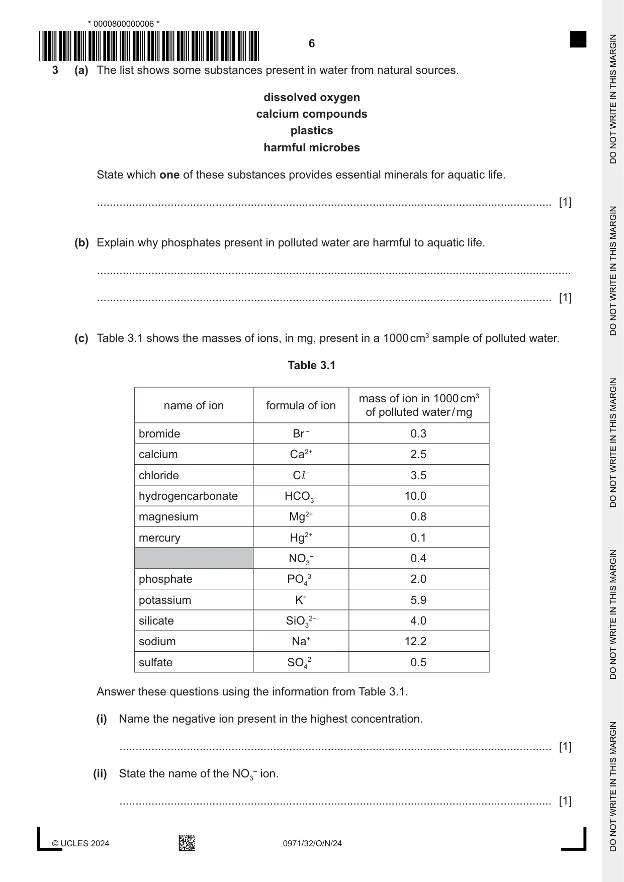 Cambridge IGCSE Chemistry (9-1) 0971 2024 Oct/Nov Paper 3 · Variant 2 question paper, page 6 of 20