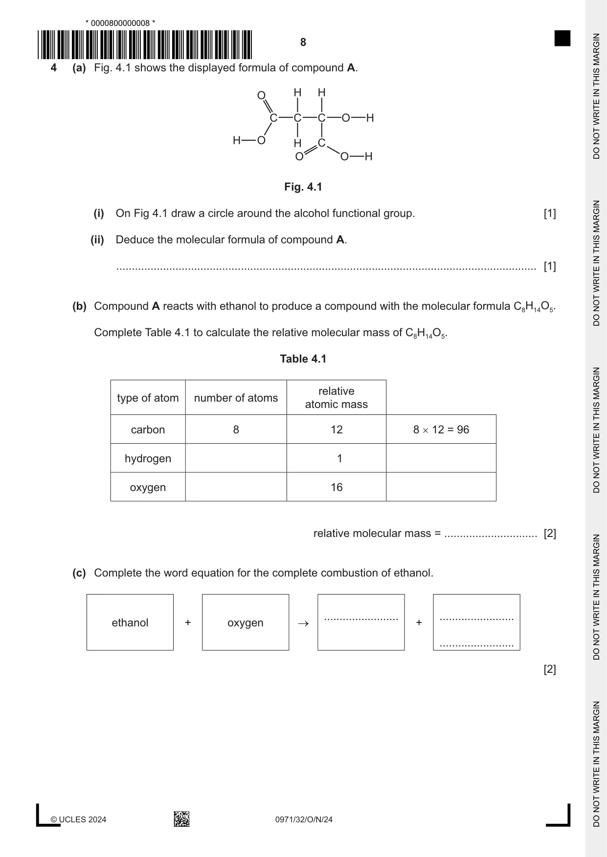 Cambridge IGCSE Chemistry (9-1) 0971 2024 Oct/Nov Paper 3 · Variant 2 question paper, page 8 of 20