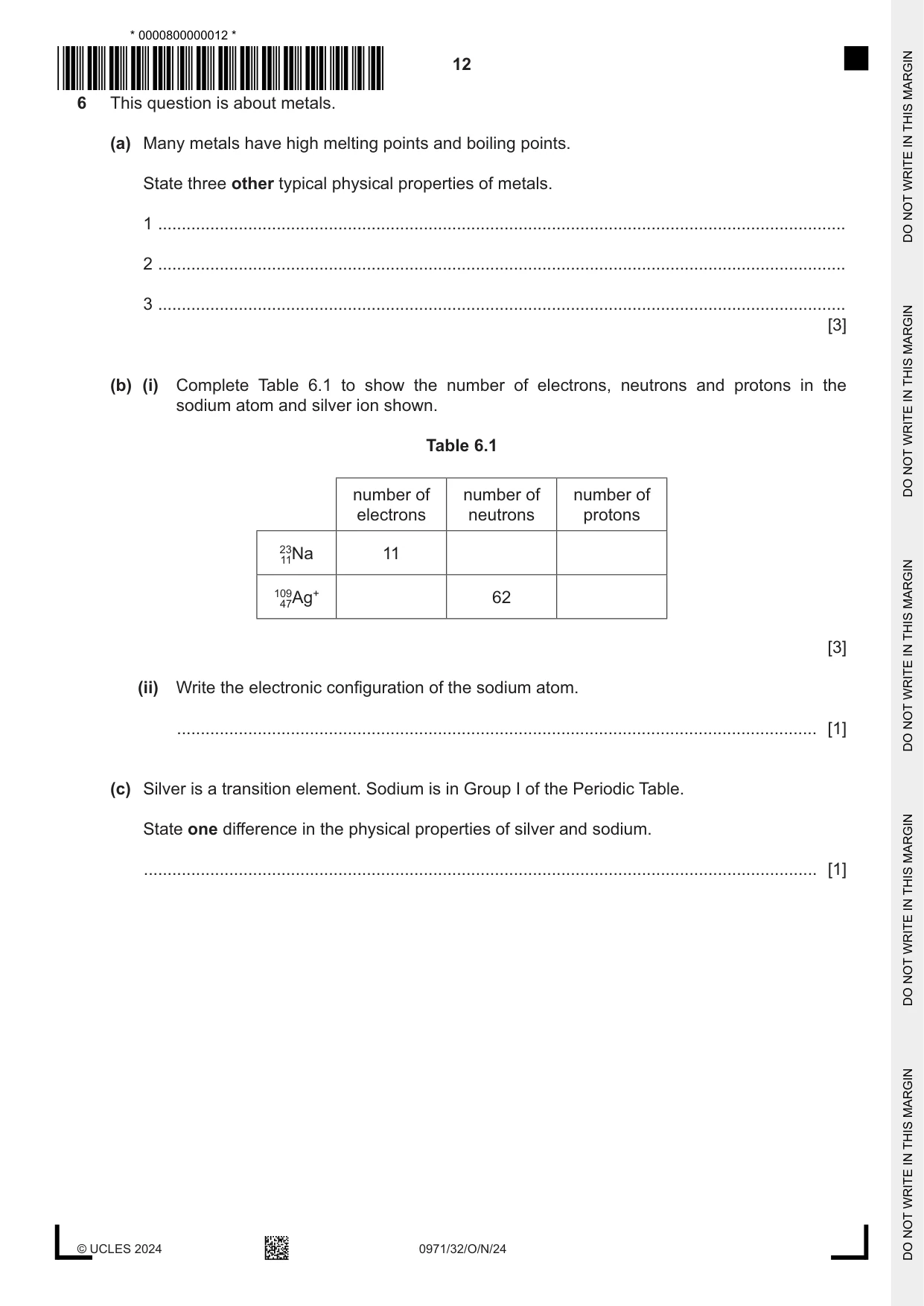Cambridge IGCSE Chemistry (9-1) 0971 2024 Oct/Nov Paper 3 · Variant 2 question paper, page 12 of 20